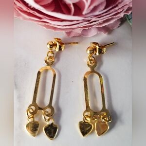 Vintage 80s 💛💛✨️Gold Double Heart Drop Earrings